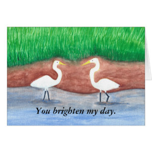 Two white egrets, birds brighten my day cards