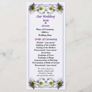 Two White Frilly Daisies Wedding Program Programme