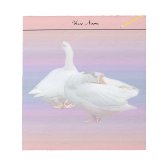 two white geese in colour  background notepad (Front)
