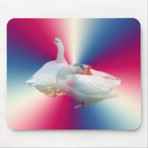 two white geese in fancy backgound. mouse pad