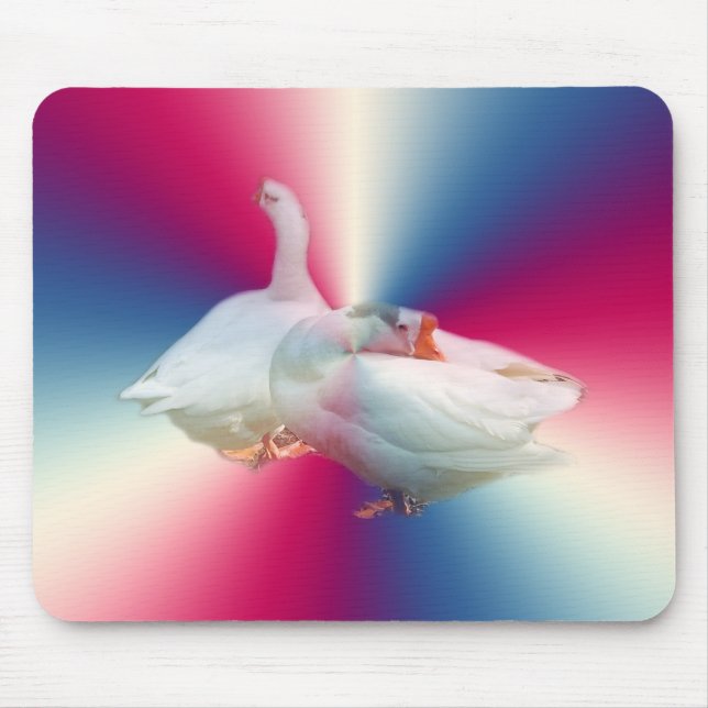 two white geese in fancy backgound. mouse pad (Front)