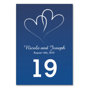 Two White Hearts intertwined - nautical blue Table Number