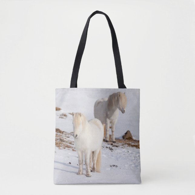 Two White Icelandic Horses Tote Bag (Front)