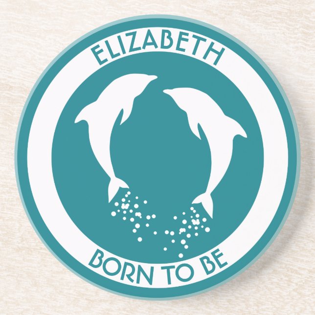 Two White Jumping Dolphins With Bubbles White Coaster (Front)