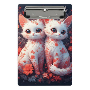 Two White Kittens and flowers Mini Clipboard
