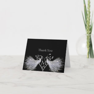 Two White Peacocks Heart Anniversary You Thank Thank You Card