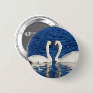 Two White Swans Form Heart Sign 6 Cm Round Badge