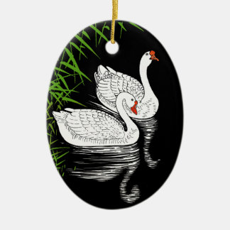 Two White Swans on a Pool - Vintage Japanese Ceramic Tree Decoration