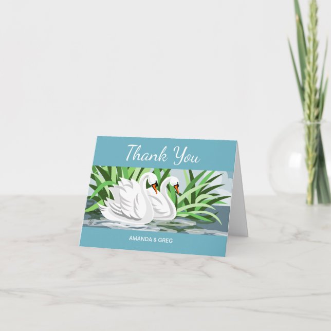 Two White Swans Wedding Thank You Card (Front)