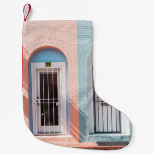 TWO WHITE WOODEN DOORS WITH GRILLS SMALL CHRISTMAS STOCKING