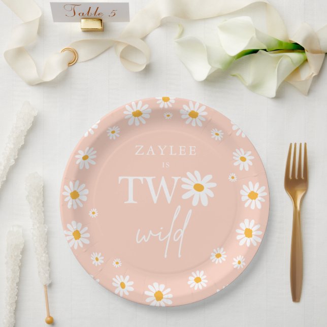 Two Wild 2nd Birthday Party Boho Retro Daisy Paper Plate (Wedding)