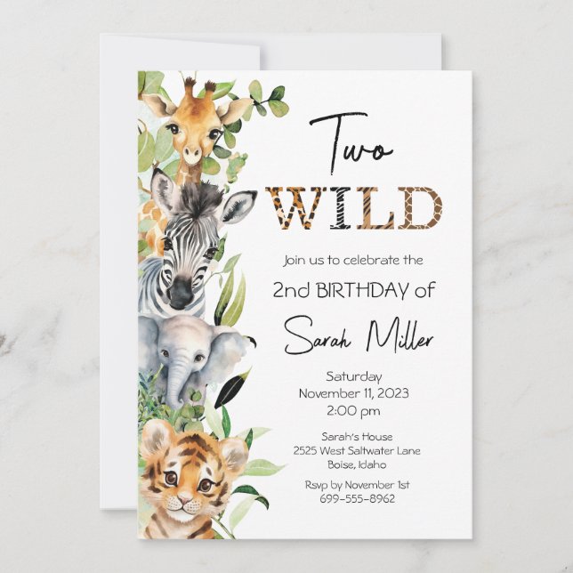 Two Wild 2nd Birthday Party Invitation (Front)