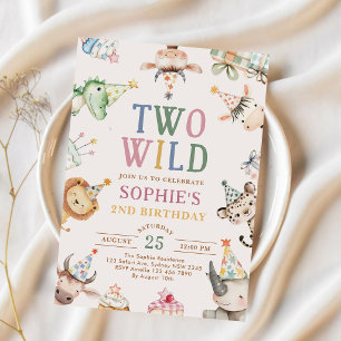 Two Wild 2nd Birthday Party Safari Animals Party Invitation