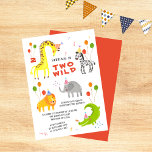 Two Wild 2nd Birthday Safari Animals Cute Kids Invitation<br><div class="desc">Two Wild 2nd Birthday Safari Animals Cute Kids Invitations Invites features whimsical giraffe, elephant, lion, zebra and crocodile, cute and colourful wild animals with the text "Two Wild" in modern orange typography script accented with the number 2, balloons and confetti. Perfect for boys or girls kids second birthday party celebrations....</div>