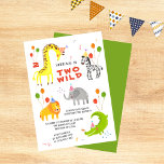 Two Wild 2nd Birthday Safari Animals Cute Kids Invitation<br><div class="desc">Two Wild 2nd Birthday Safari Animals Cute Kids Invitations Invites features whimsical giraffe, elephant, lion, zebra and crocodile, cute and colourful wild animals with the text "Two Wild" in modern orange typography script accented with the number 2, balloons and confetti. Perfect for boys or girls kids second birthday party celebrations....</div>