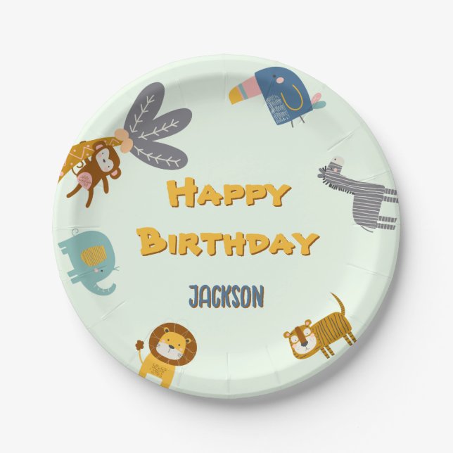 Two Wild 2nd Birthday Safari Animals Cute Paper Plate (Front)