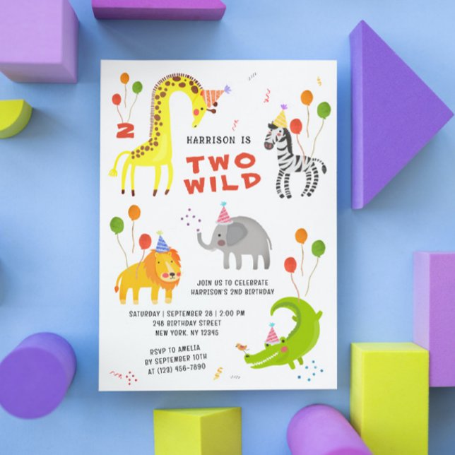 Two Wild 2nd Birthday Safari Animals Cute Photo Invitation (Creator Uploaded)