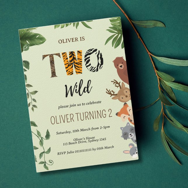 Two Wild  animal  letters greenly 2nd Birthday Invitation (Creator Uploaded)