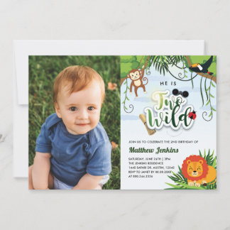 Two Wild Animals Jungle Safari Birthday Photo Invitation