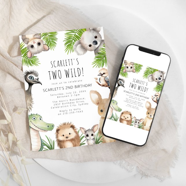 Two Wild Aussie Animal 2nd Birthday Party Invitation (Creator Uploaded)