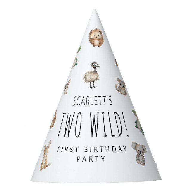 Two Wild! Aussie Animal Birthday Party Welcome Party Hat (Front)