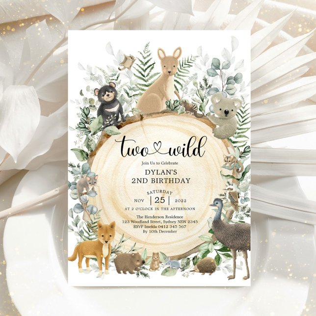 Two Wild Australian Animals Greenery 2nd Birthday Invitation (Creator Uploaded)