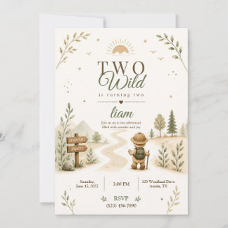 Two Wild Boho Explorer Birthday Design Invitation