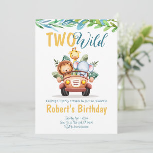 Two Wild Boy Safari Birthday Invitation 