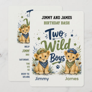 Two Wild Boys Birthday Bash  Invitation