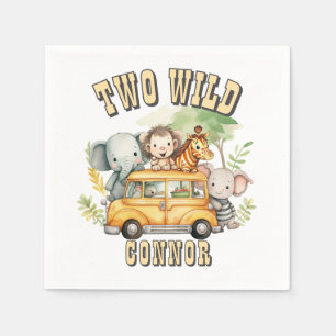 Two Wild boys birthday safari animals  Napkin