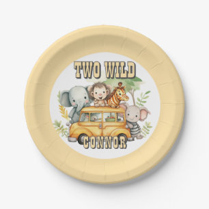 Two Wild boys birthday safari animals Paper Plate