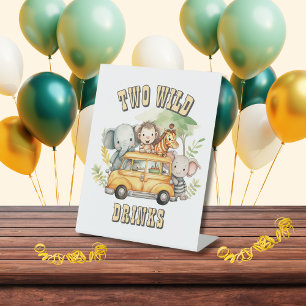 Two Wild boys birthday safari animals  Pedestal Sign