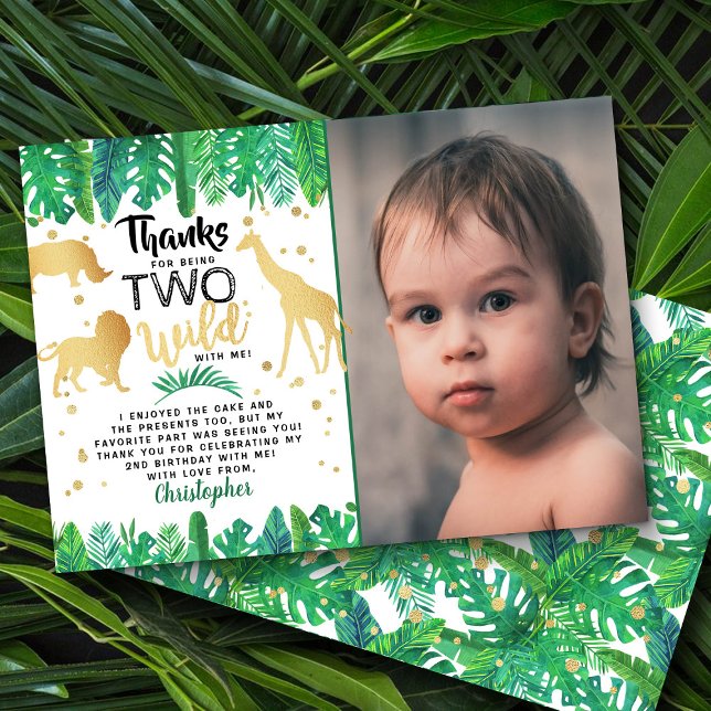 Two Wild Boys Second Birthday Photo Thank You Card (Creator Uploaded)
