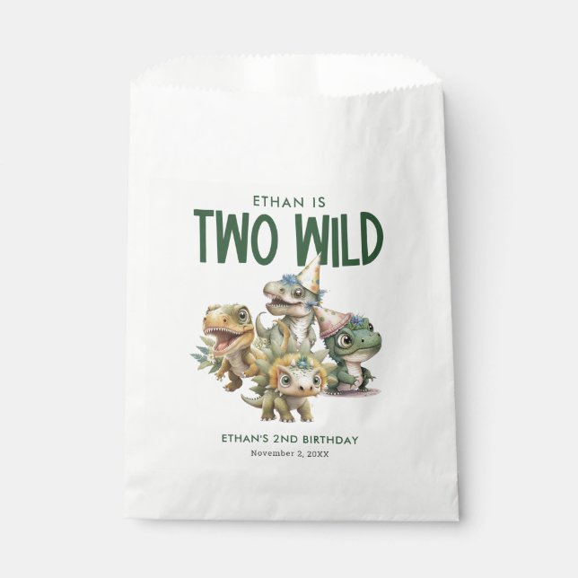 Two Wild Cute Dinosaur 2nd Birthday Party Favour Bags (Front)