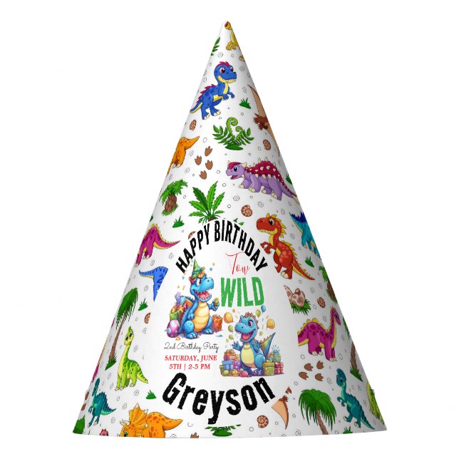 Two Wild Dino Party Boy Dinosaur 2nd Birthday  Hat (Front)