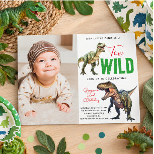 Two Wild Dino Party Boy Dinosaur 2nd Birthday Invitation