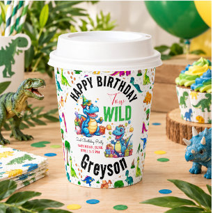 Two Wild Dino Party Boy Dinosaur 2nd Birthday Paper Cups