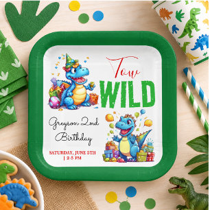 Two Wild Dino Party Boy Dinosaur 2nd Birthday  Paper Plate