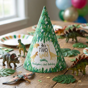 Two Wild Dinosaur Boys 2nd Birthday Party Hat