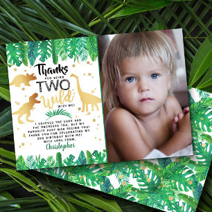 Two Wild Dinosaur Boys Second Birthday Photo Thank You Card