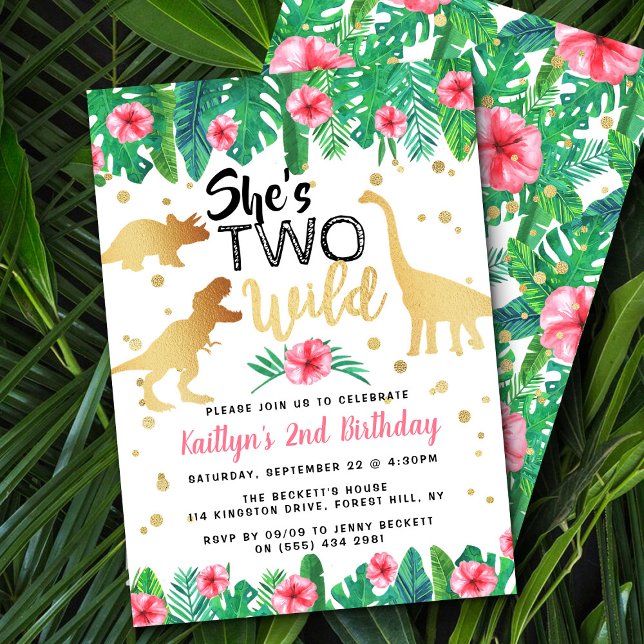 Two Wild Dinosaur Girls 2nd Birthday Invitation (Creator Uploaded)