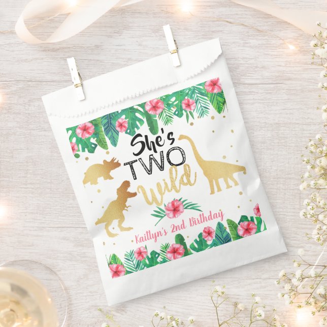 Two Wild Dinosaur Girls 2nd Birthday Party Favour Bags (Clipped)