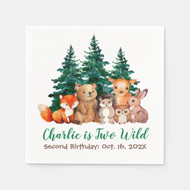 Two Wild Forest Animals Woodland Second Birthday N Napkin (Front)