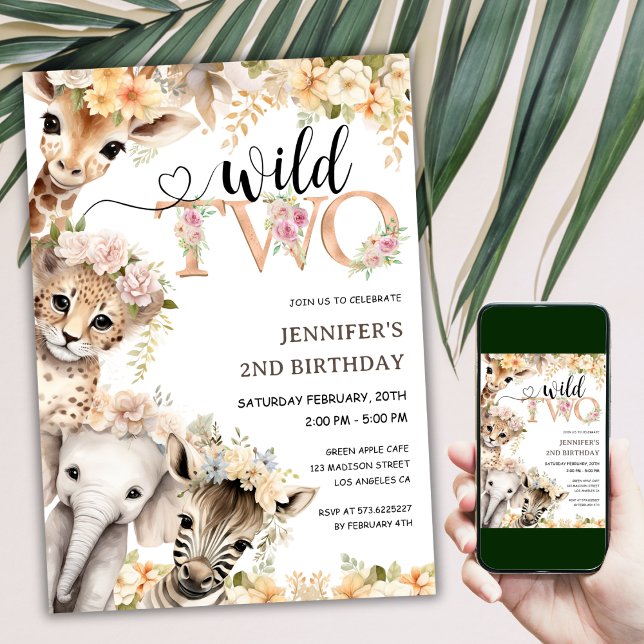 Two Wild | Girl Safari Jungle 2nd Birthday Invitation (Creator Uploaded)