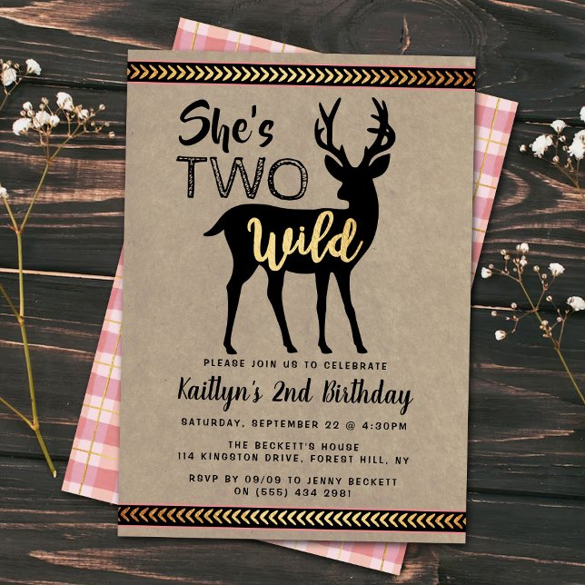 Two Wild Girls Woodland Deer 2nd Birthday Invitation (Creator Uploaded)