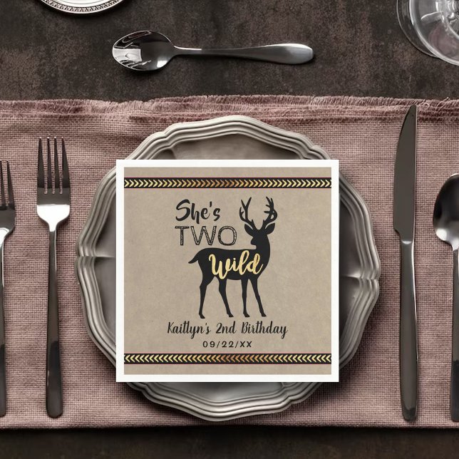 Two Wild Girls Woodland Deer 2nd Birthday Napkin (Creator Uploaded)