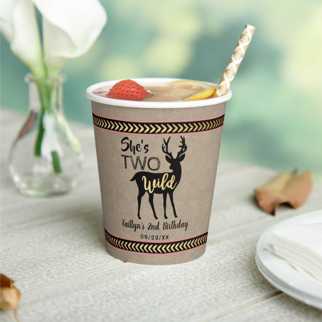 Two Wild Girls Woodland Deer 2nd Birthday Paper Cups (Insitu)