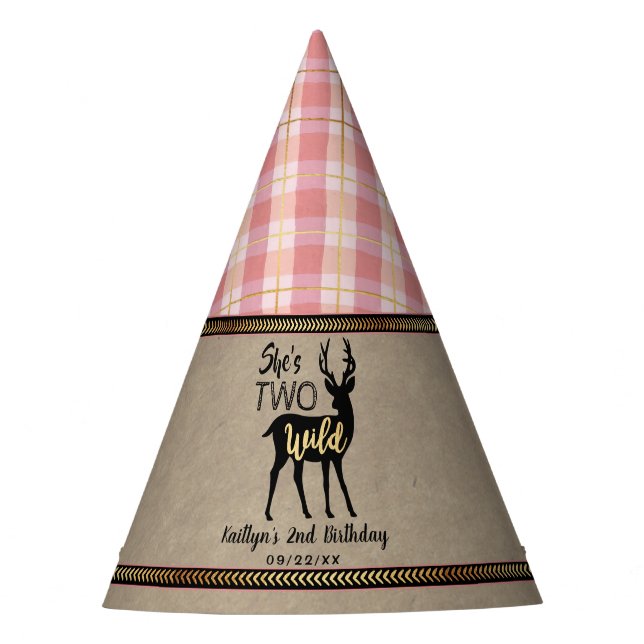 Two Wild Girls Woodland Deer 2nd Birthday Party Hat (Front)