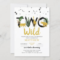 Two Wild Gold Safari Birthday Invitation