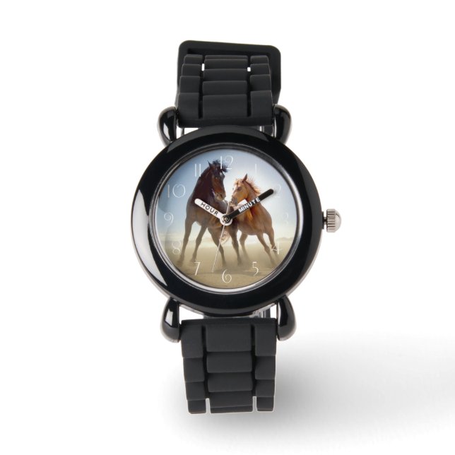 Two wild horses in the desert watch (Front)